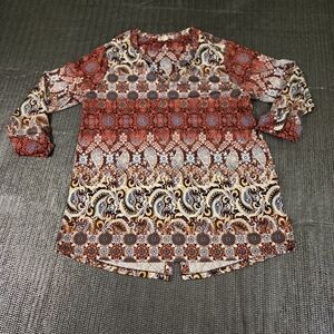 CB Established 1952 Multi-Color Neck Stretch Pullover Blouse Large